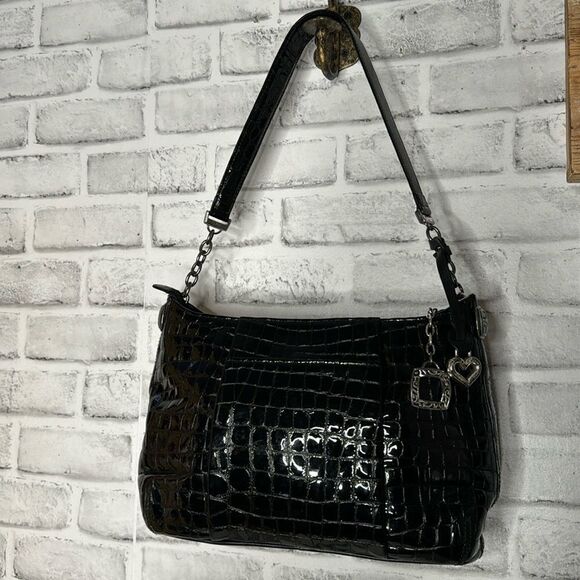 Vintage Genuine Brighton Black Patent Leather Shoulder Bag Purse - Picture 1 of 8